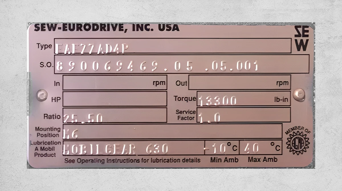 آموزش کامل پلاک خوانی گیربکس صنعتی برای انتخاب و خرید مطمئن 4 industrial gearbox nameplate2
